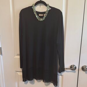 LOGO by Lori Goldstein black scoop neck long sleeve top. 6” Star lace hem. NWOT.